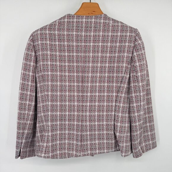 Le Suit Womens Plaid Button-Front Jacket Size 12 black red White Tweed career - Picture 8 of 14